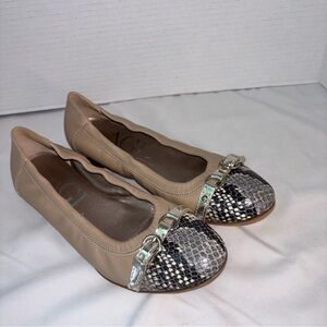 AGL Beige Ballet Flats with Snakeskin Detail Toe